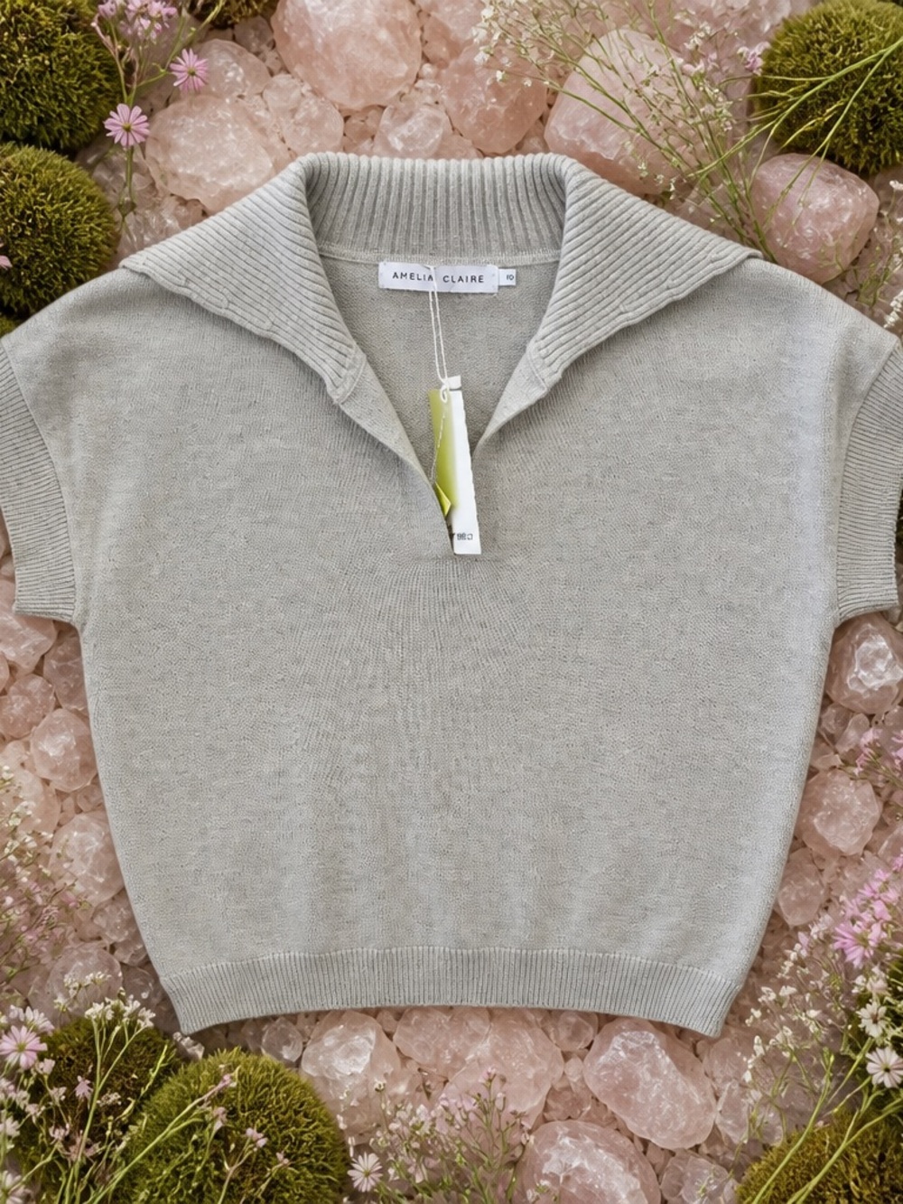Sage Short-Sleeve Collared Knit Top